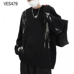 Customized men's fashion splashed ink jacquard pullover, young boy trend loose sweater, spring and autumn fashion comfortable top, Chinese knitted clothing factory