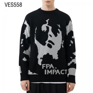 Customized pullover, abstract face, black and white matching, jacquard personalized sweater, youth trend, daily casual clothing, long sleeved clothing, manufactured by Chinese factories