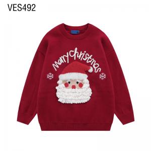 Customized Christmas pullover, super cute Santa Claus, O-neck, loose fitting men's and women's sweaters, knitted autumn and winter party clothing, customized Chinese factory