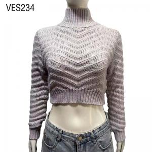 2023 Hot selling women's light purple high neck pullover crochet long sleeved slim fitting comfortable short top
